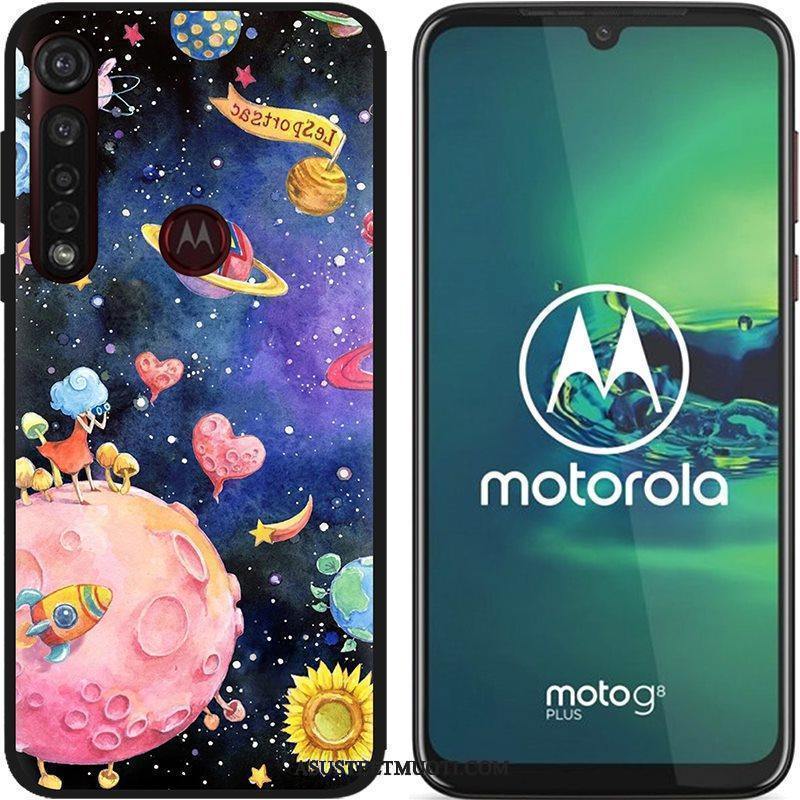 Moto G8 Plus Kuori Kuoret Maalaus Jauhe Musta Pesty Suede Puhelimen