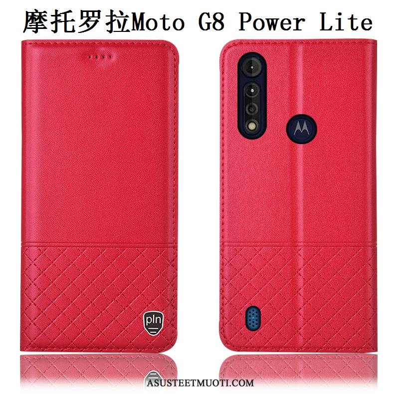 Moto G8 Power Lite Kuoret Puhelimen Aito Nahka Murtumaton Nahkakotelo Kuori