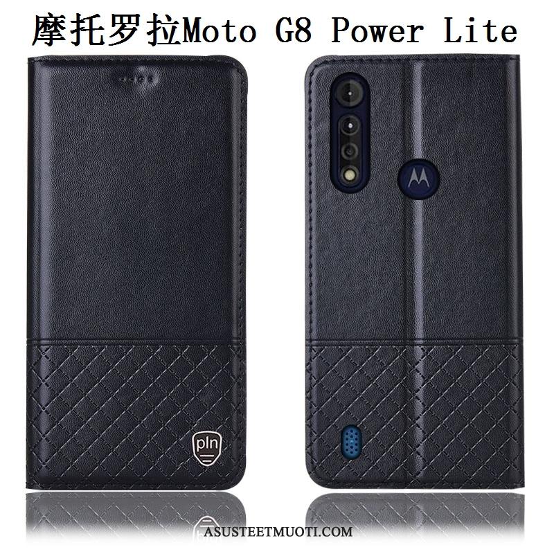 Moto G8 Power Lite Kuoret Puhelimen Aito Nahka Murtumaton Nahkakotelo Kuori