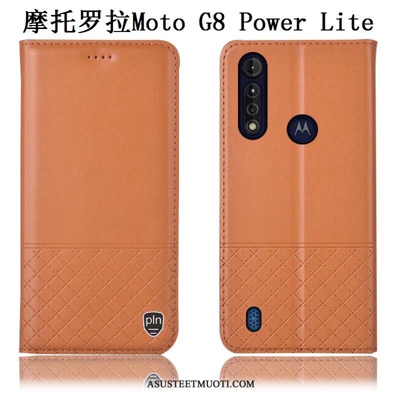 Moto G8 Power Lite Kuoret Puhelimen Aito Nahka Murtumaton Nahkakotelo Kuori