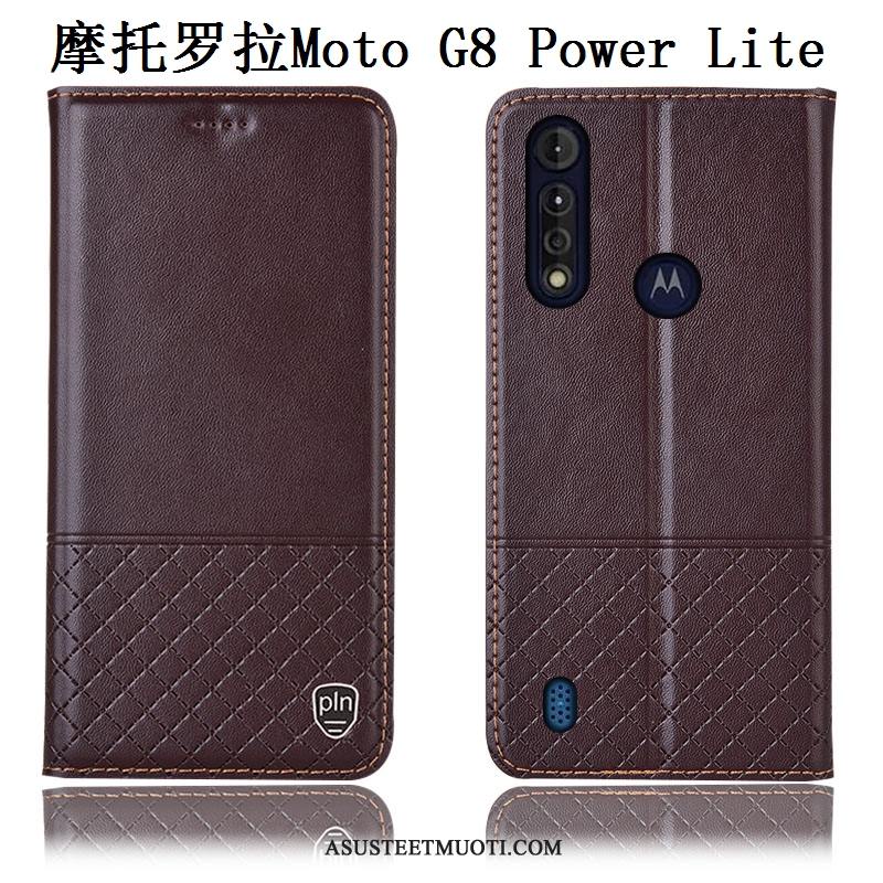 Moto G8 Power Lite Kuoret Puhelimen Aito Nahka Murtumaton Nahkakotelo Kuori