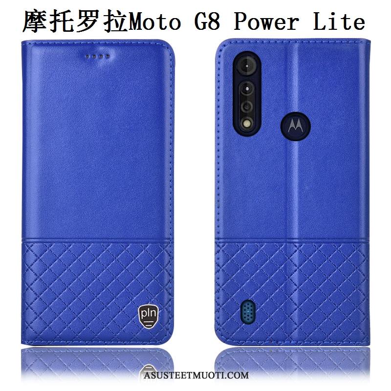 Moto G8 Power Lite Kuori Kuoret All Inclusive Suojaus Sininen Aito Nahka