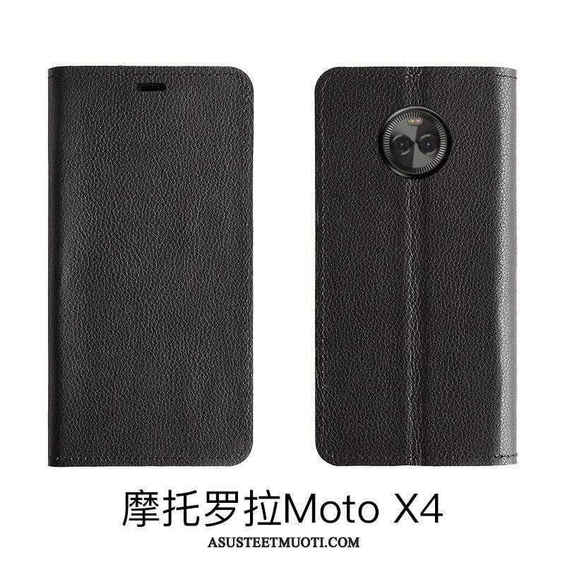 Moto X4 Kuoret Sininen Lehmä Suojaus Kuori Aito Nahka