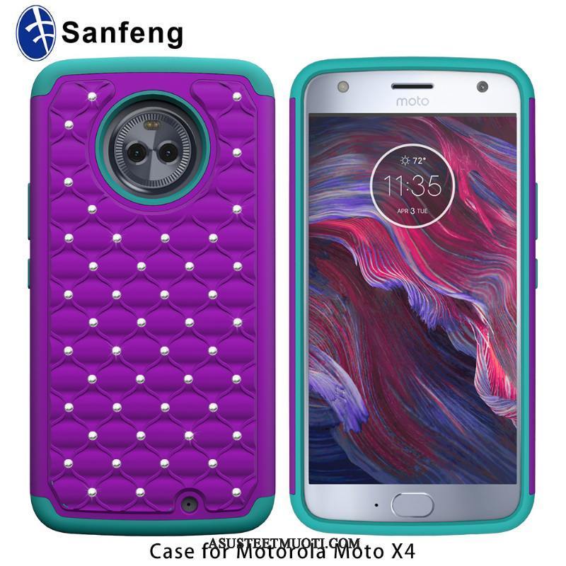 Moto X4 Kuori Kuoret Puhelimen Punainen Kotelo Rhinestone Inlay Strassi