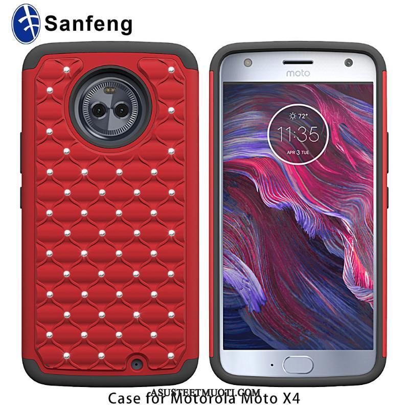 Moto X4 Kuori Kuoret Puhelimen Punainen Kotelo Rhinestone Inlay Strassi