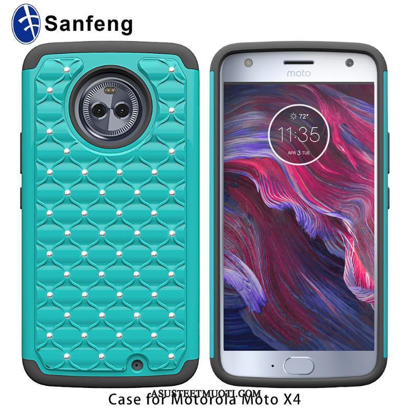 Moto X4 Kuori Kuoret Puhelimen Punainen Kotelo Rhinestone Inlay Strassi