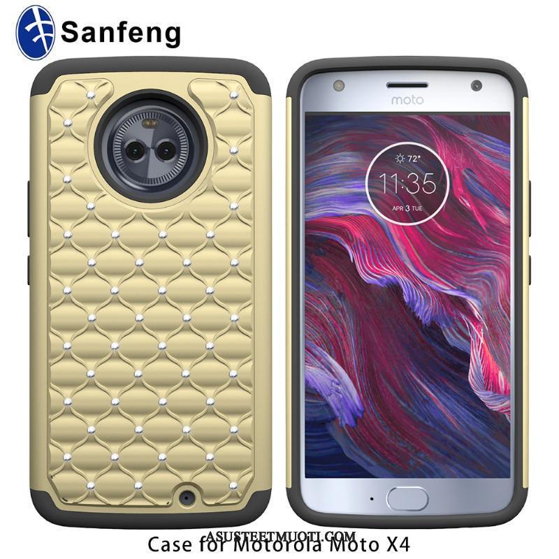 Moto X4 Kuori Kuoret Puhelimen Punainen Kotelo Rhinestone Inlay Strassi