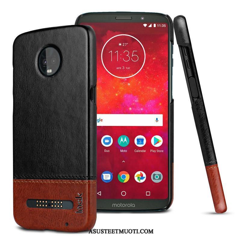 Moto Z3 Play Kuori Kuoret Puhelimen Nahka Musta Kotelo