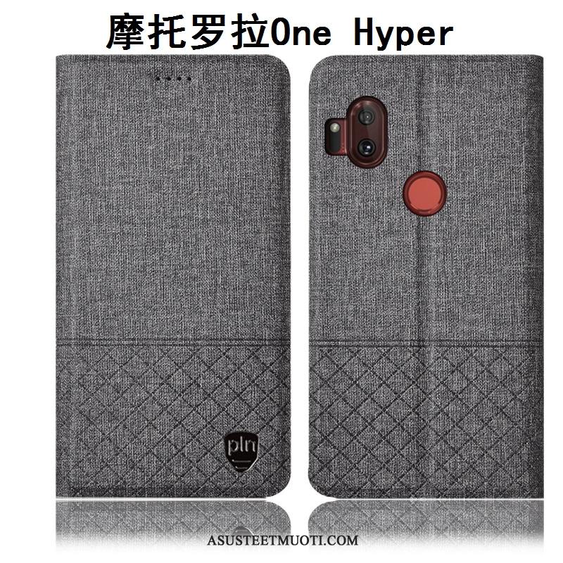 Motorola One Hyper Kuoret Kotelo Nahkakotelo Murtumaton Pellava Suojaus