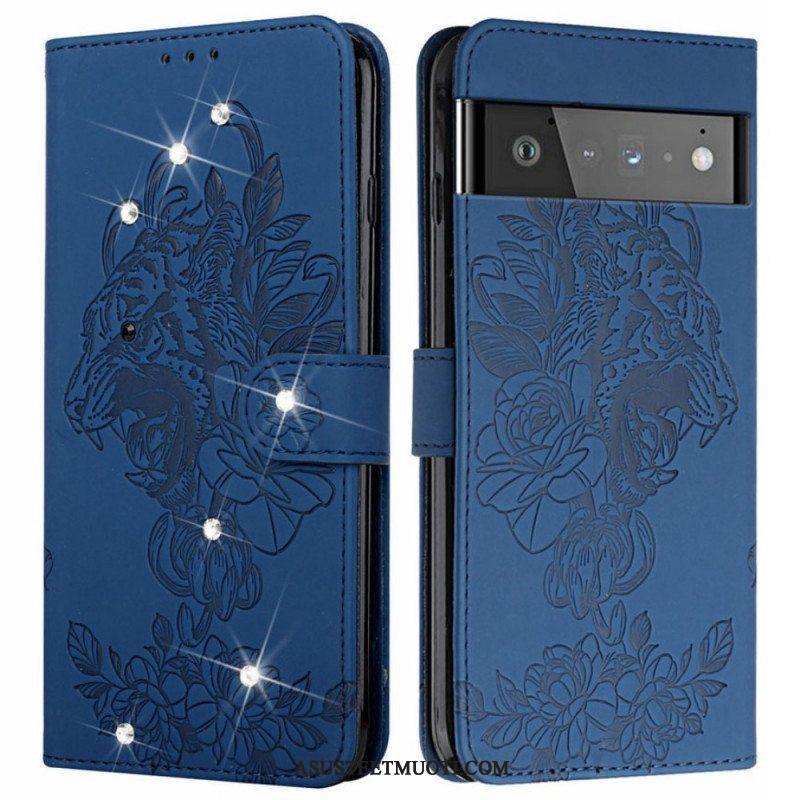 Nahkakotelo Google Pixel 6 Barokki Tiikeri Ja Strassi