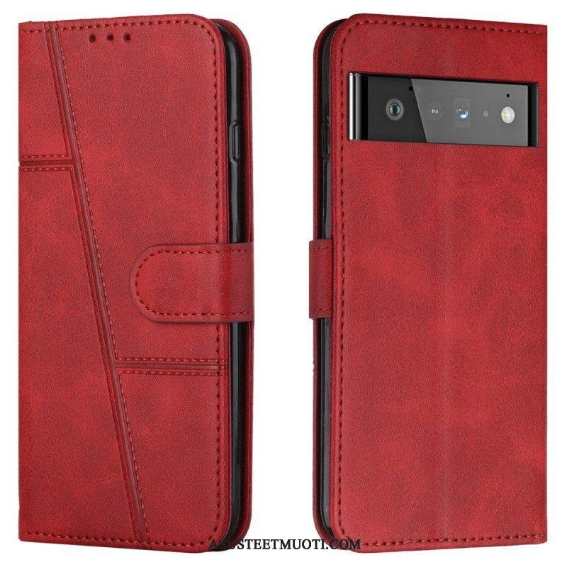 Nahkakotelo Google Pixel 6 Pro Suojaketju Kuori Strappy Geo Leather Effect