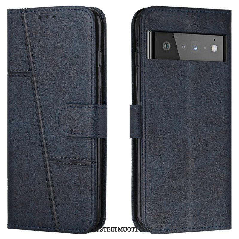 Nahkakotelo Google Pixel 6 Pro Suojaketju Kuori Strappy Geo Leather Effect