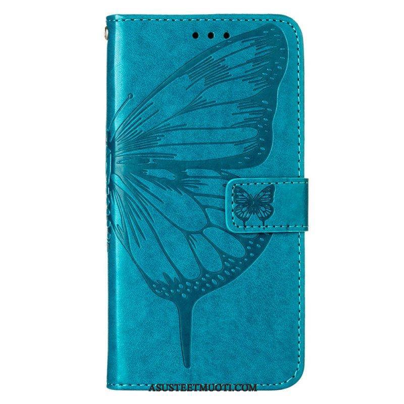 Nahkakotelo Google Pixel 7 Butterfly Design Kaulanauhalla