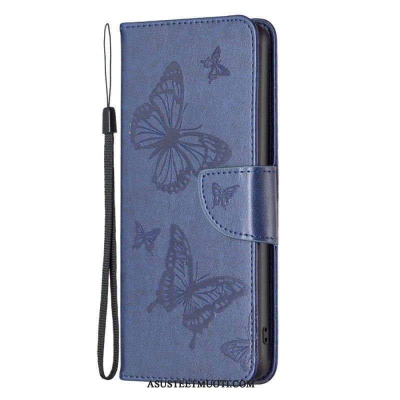 Nahkakotelo Poco X4 Pro 5G Suojaketju Kuori Strap Butterflies Print