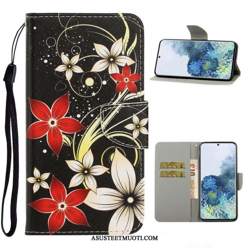 Nahkakotelo Samsung Galaxy S21 5G Suojaketju Kuori Värikkäitä Strappy-kukkia