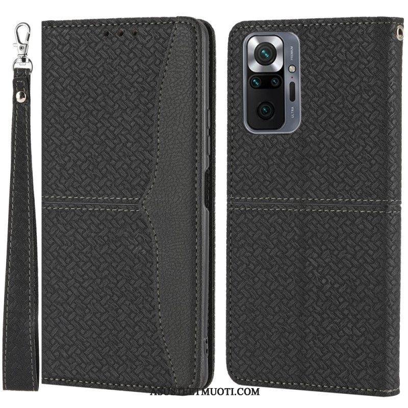 Nahkakotelo Xiaomi Redmi Note 10 Pro Suojaketju Kuori Strappy Woven Leather Style