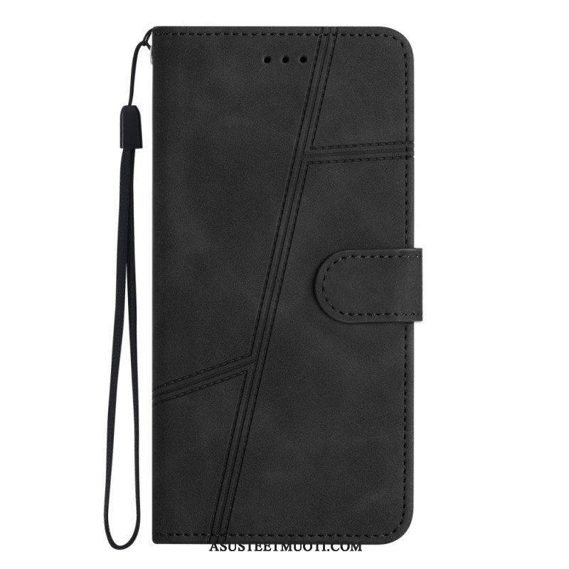 Nahkakotelo Xiaomi Redmi Note 12 5G Suojaketju Kuori Strappy Geometric Leather Style