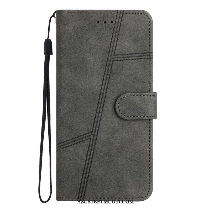 Nahkakotelo Xiaomi Redmi Note 12 5G Suojaketju Kuori Strappy Geometric Leather Style