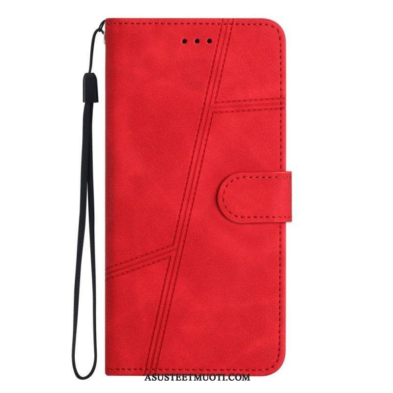 Nahkakotelo Xiaomi Redmi Note 12 5G Suojaketju Kuori Strappy Geometric Leather Style