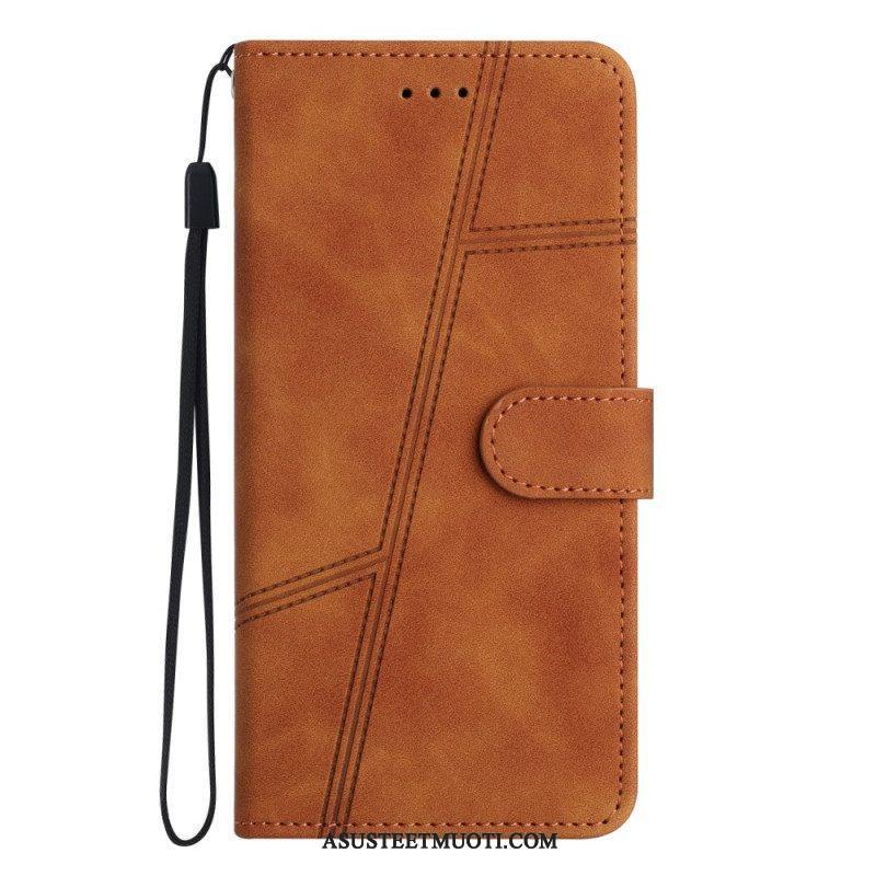 Nahkakotelo Xiaomi Redmi Note 12 5G Suojaketju Kuori Strappy Geometric Leather Style