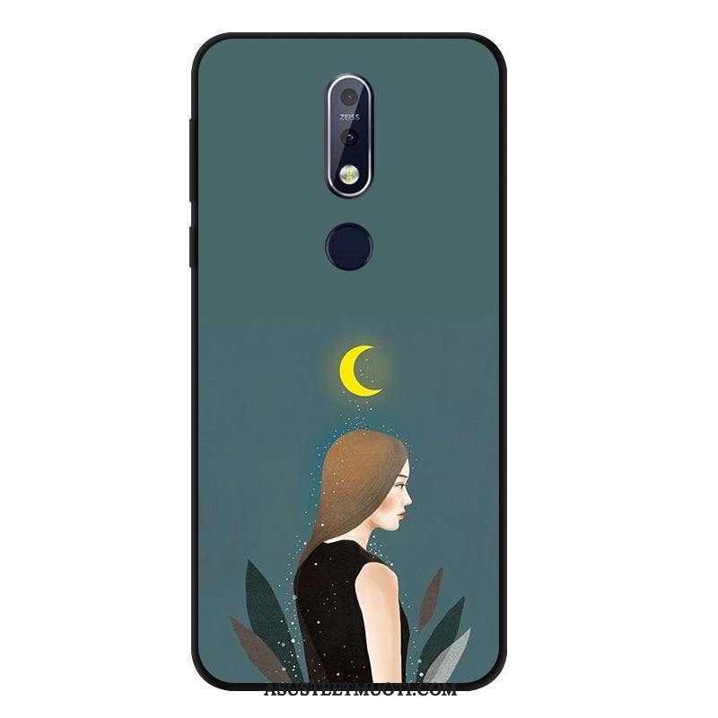 Nokia 7.1 Kuoret Sarjakuva Suojaus Musta Punainen Pesty Suede