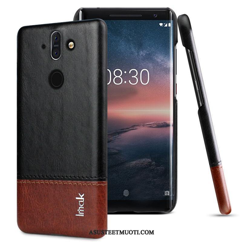 Nokia 8 Sirocco Kuoret Musta Nahka Nahkakotelo Puhelimen Kortti