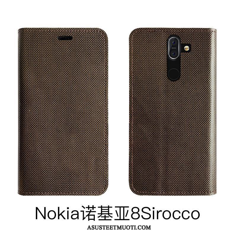 Nokia 8 Sirocco Kuoret Nahkakotelo Musta Aito Nahka Kuori Lehmä