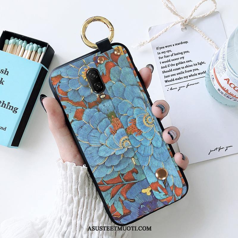 Oneplus 6t Kuori Kuoret Sininen All Inclusive Tuki Pesty Suede