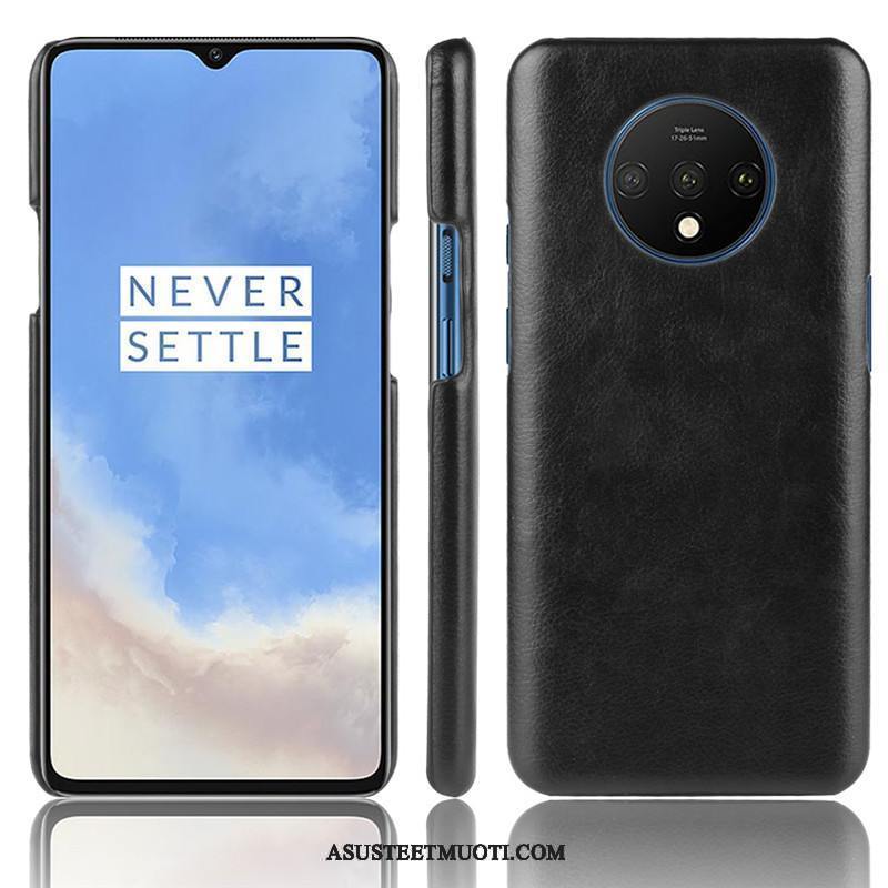 Oneplus 7t Kuori Kuoret Punainen Kukkakuvio Nahka Litsi