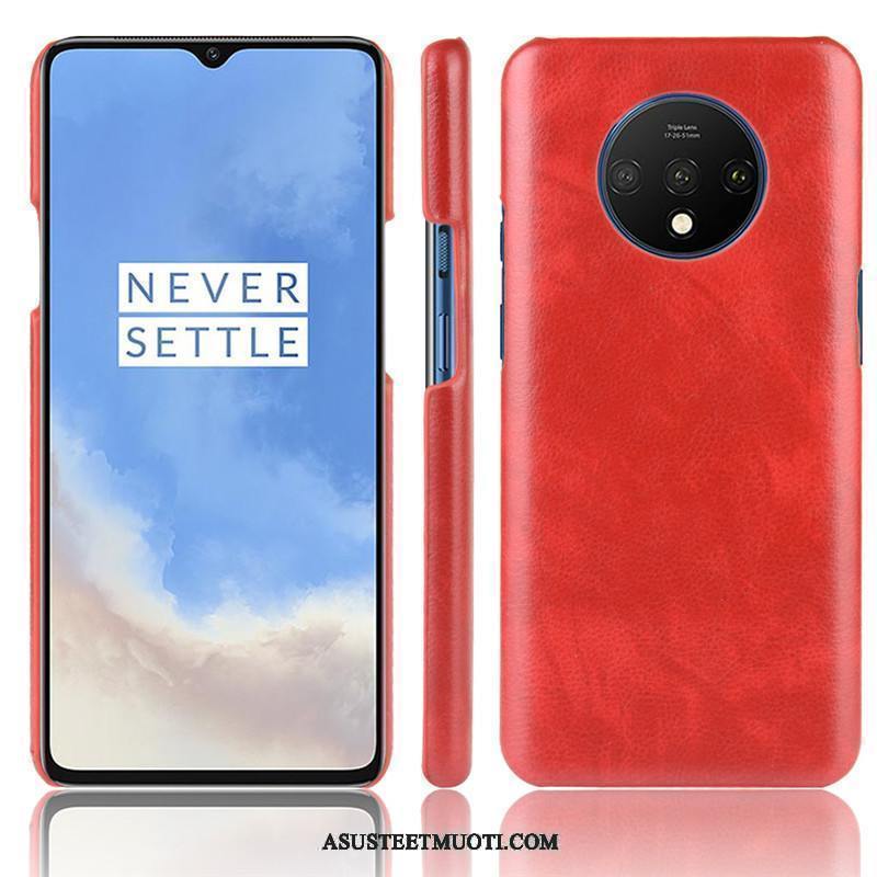 Oneplus 7t Kuori Kuoret Punainen Kukkakuvio Nahka Litsi