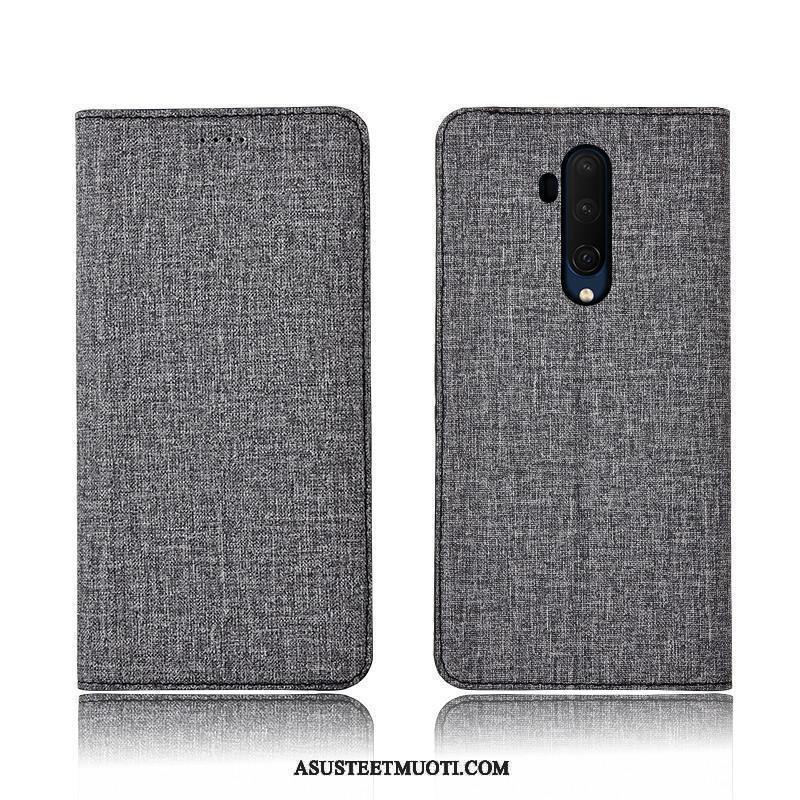 Oneplus 7t Pro Kuori Kuoret Pellava Musta Pehmeä Neste Aito Nahka Puhelimen