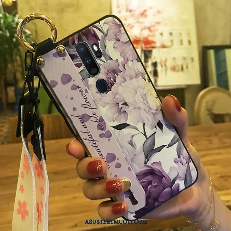Oppo A5 2020 Kuori Kuoret Ripustettavat Koristeet Musta Kukka Tuki Kotelo