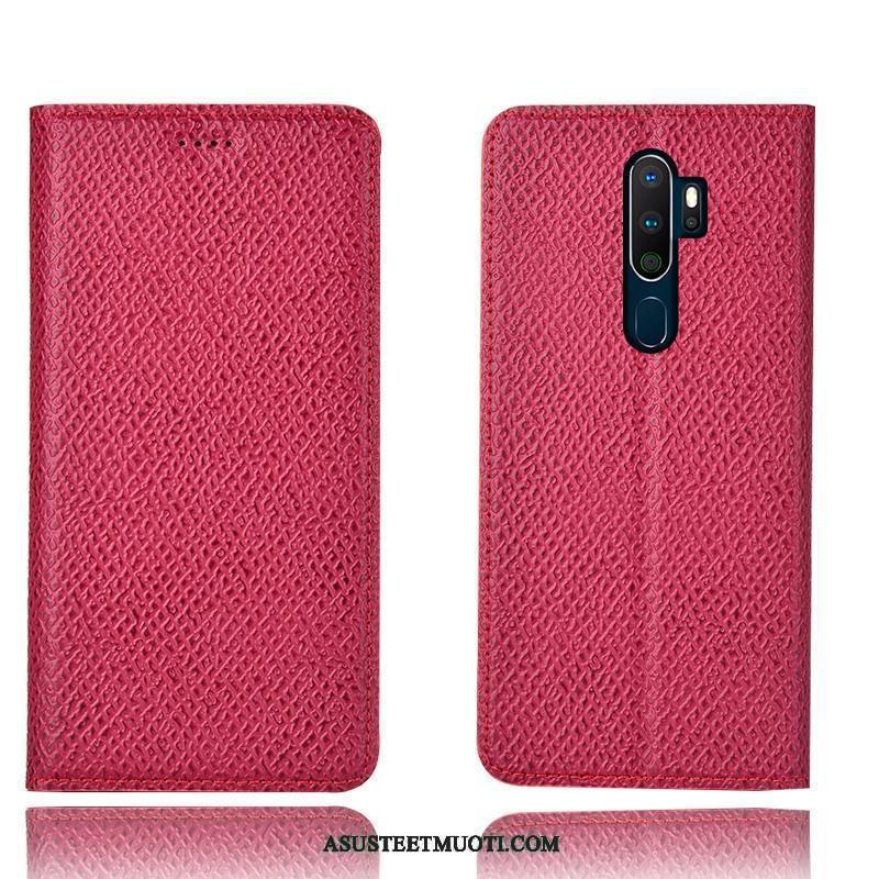 Oppo A9 2020 Kuoret Puhelimen All Inclusive Punainen Kuori Aito Nahka