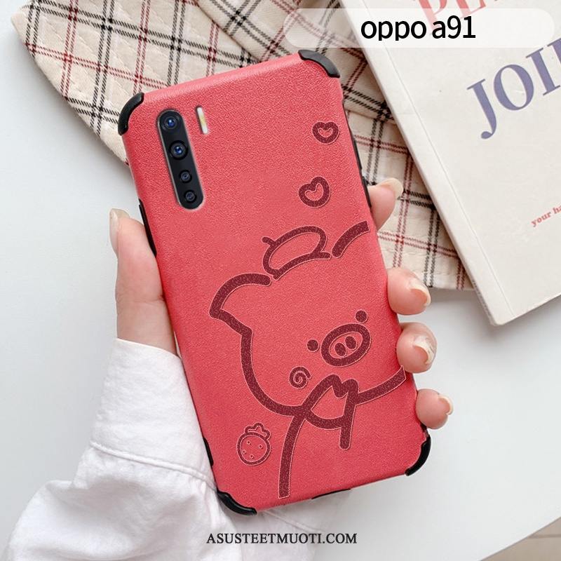 Oppo A91 Kuoret Puhelimen Kukkakuvio Punainen Luova Kohokuviointi