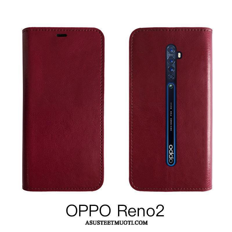 Oppo Reno 2 Z Kuoret Musta Aito Nahka Näytönsuojus Nahkakotelo Karkaisu