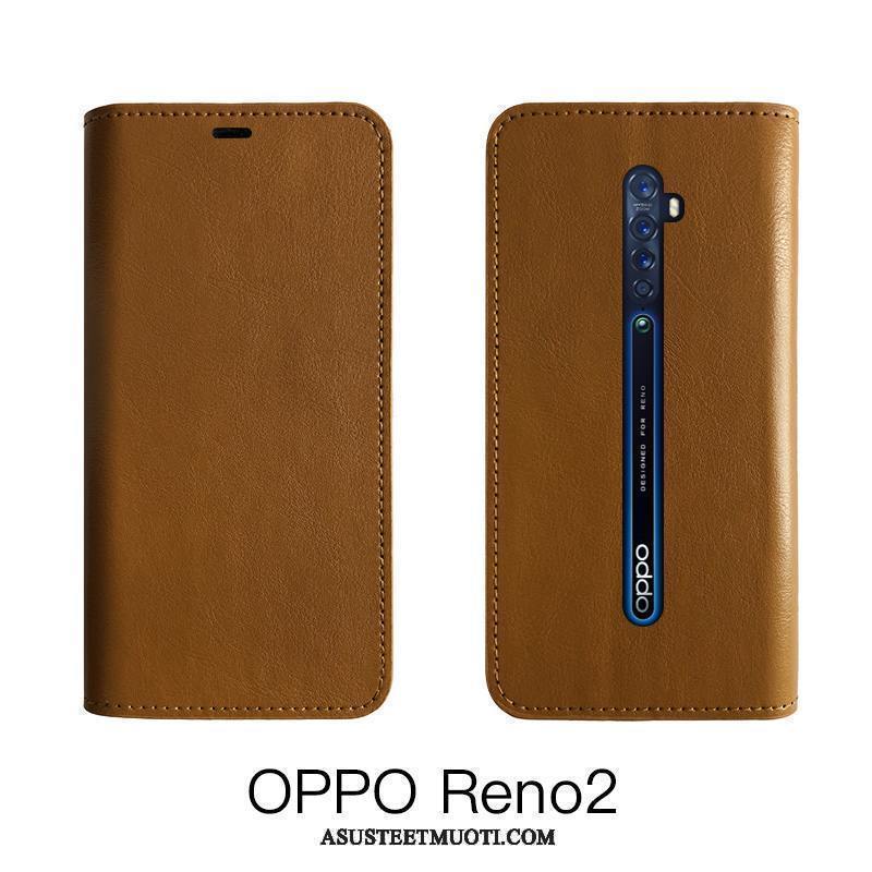 Oppo Reno 2 Z Kuoret Musta Aito Nahka Näytönsuojus Nahkakotelo Karkaisu