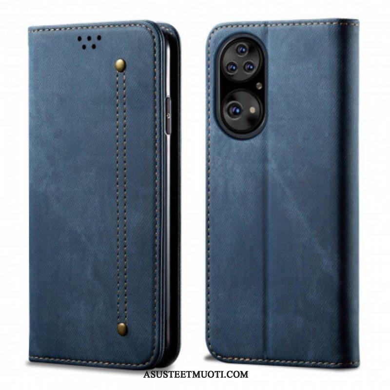 Puhelinkuoret Huawei P50 Pro Kotelot Flip Faux Leather Jeans Texture