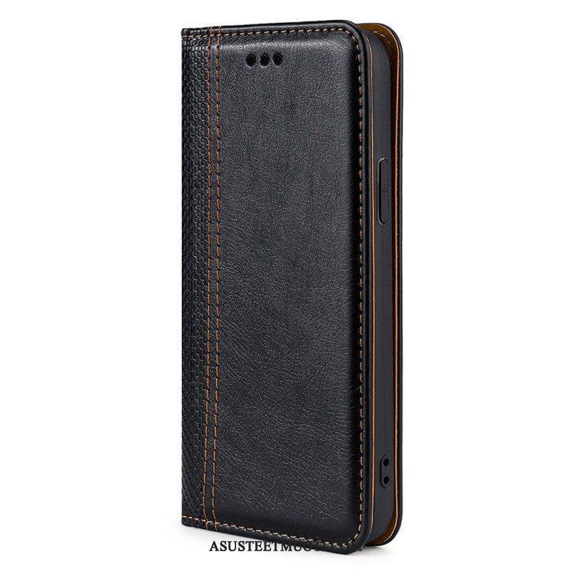 Puhelinkuoret Oppo Find X5 Lite Kotelot Flip Litsi Haljasnahan Ompeleet