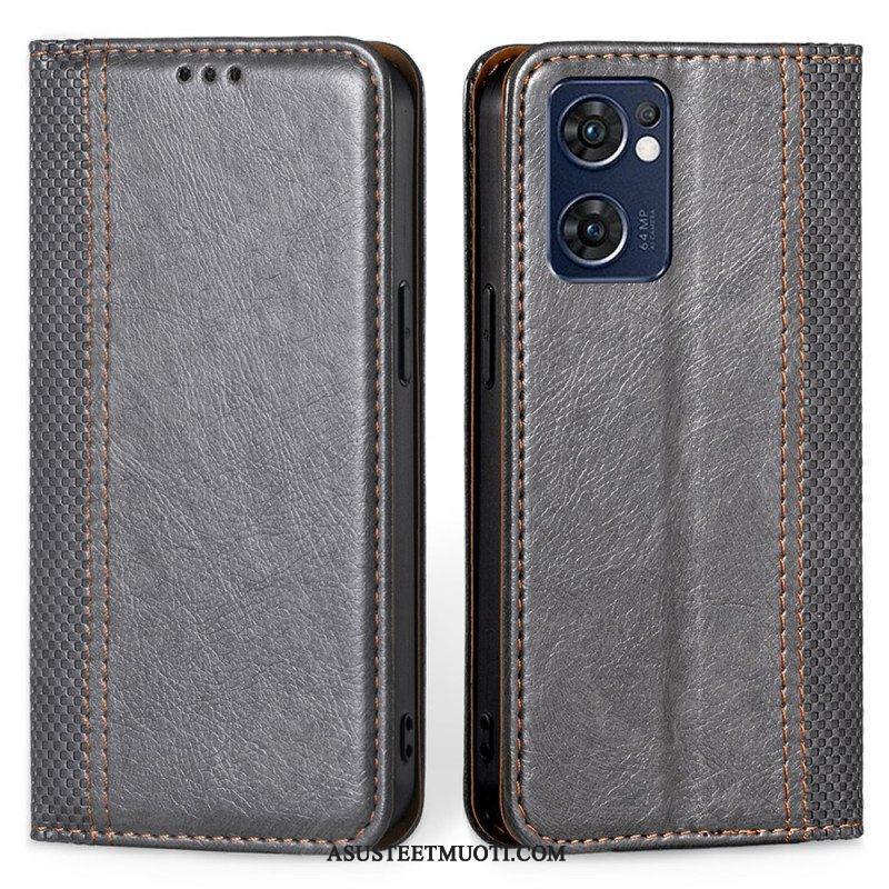 Puhelinkuoret Oppo Find X5 Lite Kotelot Flip Litsi Haljasnahan Ompeleet