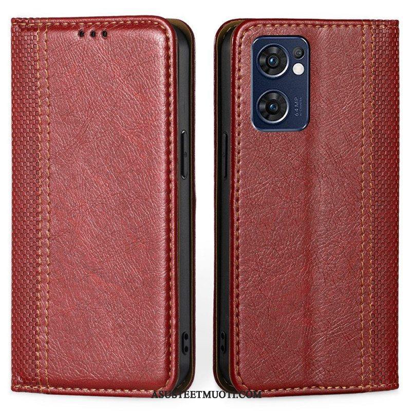 Puhelinkuoret Oppo Find X5 Lite Kotelot Flip Litsi Haljasnahan Ompeleet