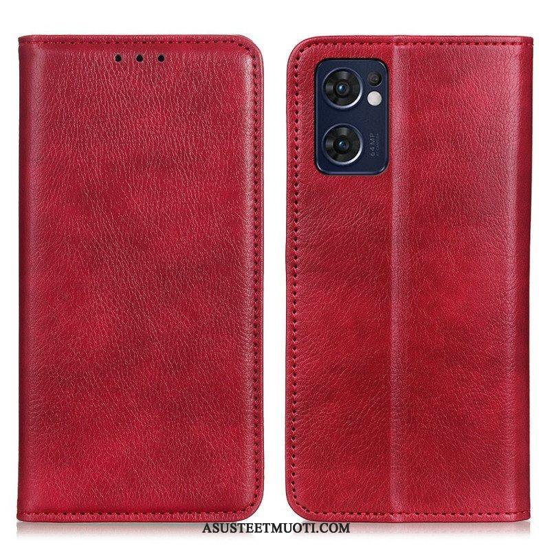 Puhelinkuoret Oppo Find X5 Lite Kotelot Flip Litsi Haljasnahkaa