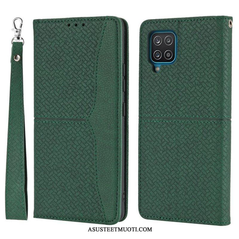 Puhelinkuoret Samsung Galaxy M12 / A12 Suojaketju Kuori Kotelot Flip Strappy Woven Leather Style
