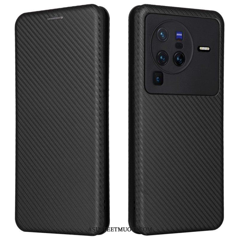 Puhelinkuoret Vivo X80 Pro Kotelot Flip Värillinen Hiilikuitu