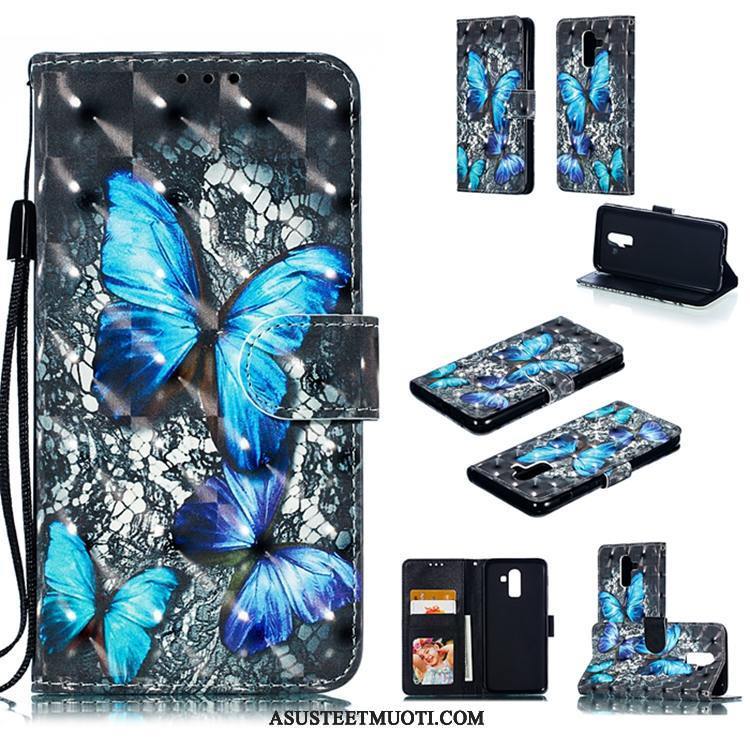 Samsung Galaxy A6+ Kuoret Sininen Puhelimen Kuori Nahkakotelo Simpukka