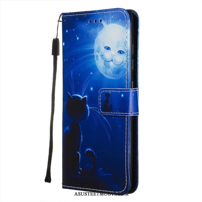 Samsung Galaxy A71 Kuoret Puhelimen Nahkakotelo Persoonallisuus Kortti Sininen