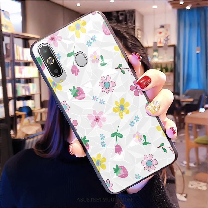 Samsung Galaxy A8s Kuoret Kukkakuvio Timantti Kukkia Kuori Valkoinen
