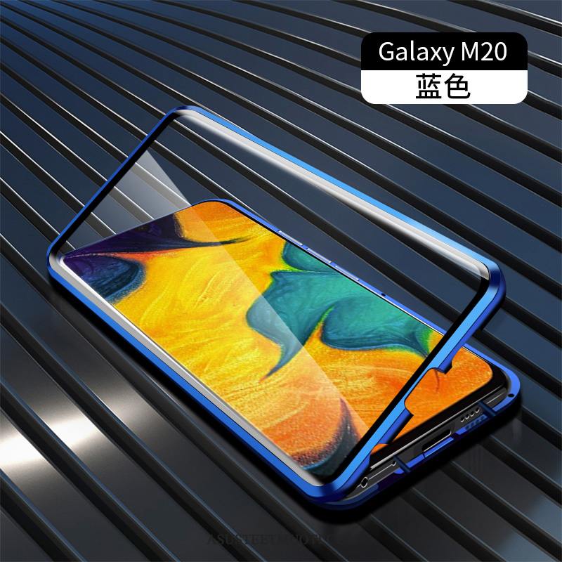 Samsung Galaxy M20 Kuoret Lasi Sininen Metalli Suojaus Kaksipuolinen
