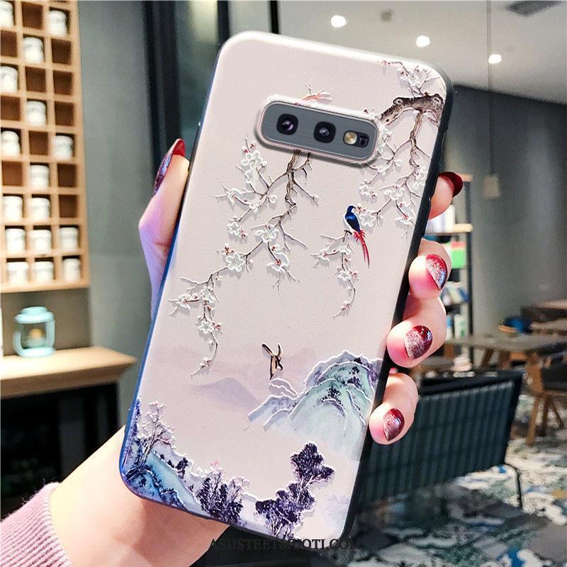 Samsung Galaxy S10e Kuoret Kiinalainen Tyyli Kotelo Pesty Suede Kohokuviointi Silikoni