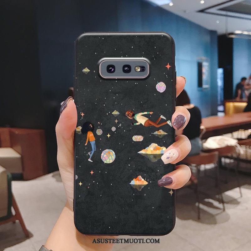 Samsung Galaxy S10e Kuoret Pesty Suede Silikoni Musta Hauska Puhelimen