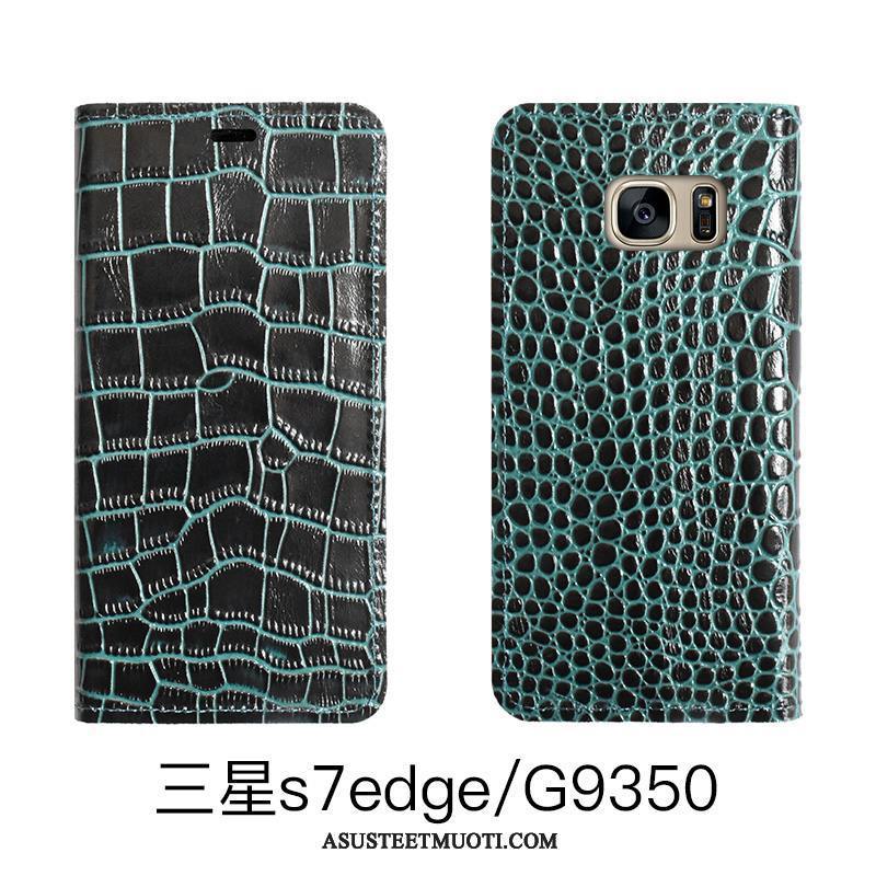 Samsung Galaxy S7 Edge Kuoret Suojaus Nahka Aito Nahka Kotelo Musta